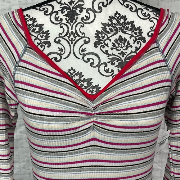NWT Large Free People Put A Stripe On It Thong Bodysuit Vneck Long Sleeves - Picture 14 of 15